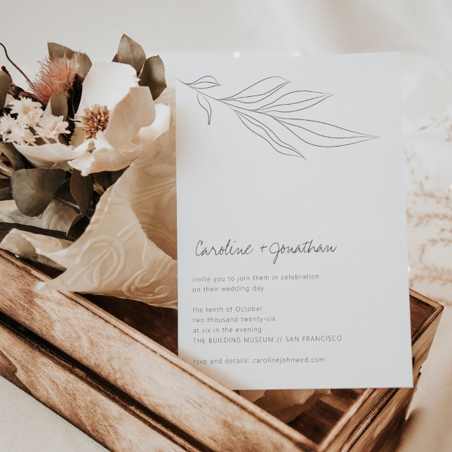 Convites Casamento de Linha Botânica Mínima de Black White  (Criador carregado)