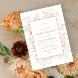 Convites Casamento de Linha Floral do Monograma Elegante Te