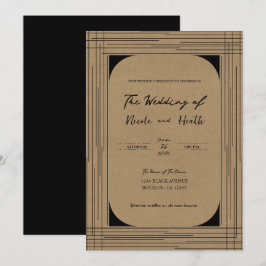 Convites Casamento de Linhas Modernas Mínimas Kraft Preto