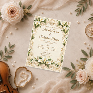 Convites Casamento de Lírio de Calla Barroco Elegante