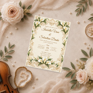 Convites Casamento de Lírio de Calla Barroco Elegante
