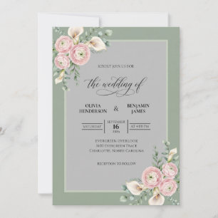 Convites Casamento de Lírio de Calla Cinza Rosa