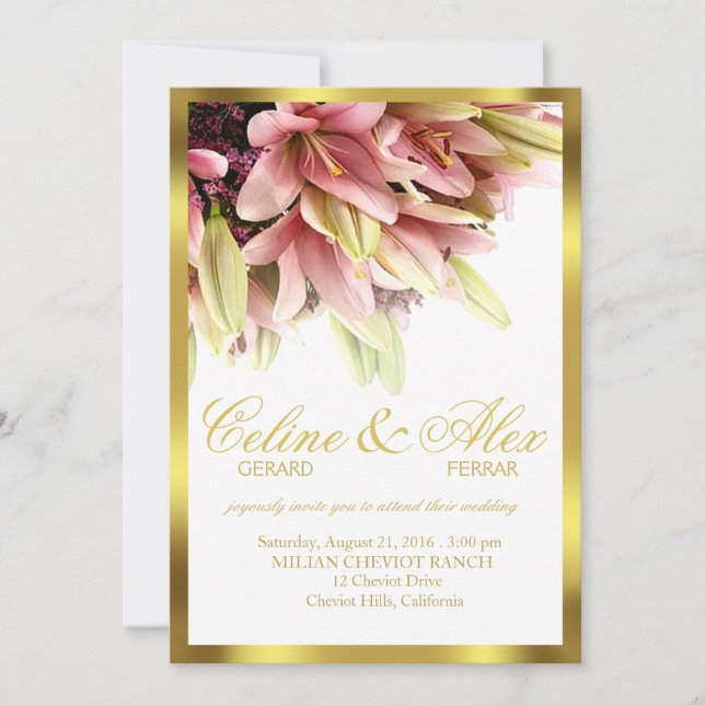 Convites Casamento de Lírios-de-callas Rosa com Abraço Flor (Frente)