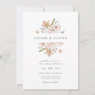 Convites Casamento de Lírios Florais em Aquarela Moderna