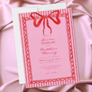 Convites Casamento de Listra de Arco de Aquarela Rosa Verme