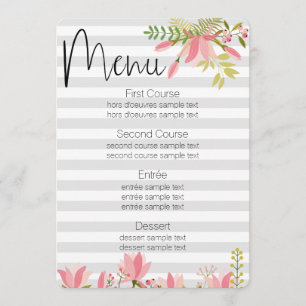 Convites Casamento de Listra Floral   Menu de Tema de Festa