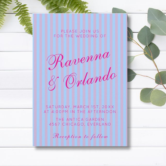 Convites Casamento de Listra Rosa Azul Rosa Retro Rosa Vibr (Criador carregado)