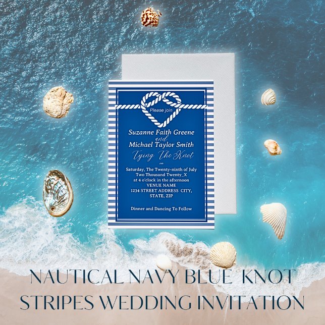 Convites Casamento de Listras com Nó Marinheiro Azul Marinh (Criador carregado)