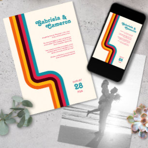 Convites Casamento de Listras de Cores Retro Ousadas e Vibr