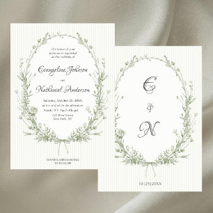 Convites Casamento de Listras de Moldura Botânica Elegante