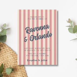 Convites Casamento de Listras Rosa Bege e Azul Marinho Retr
