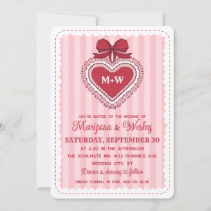 Convites Casamento de Listras Rosa Vermelho Coquette