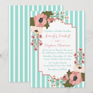 Convites Casamento de Listras Turquesa Verde Menta Floral R