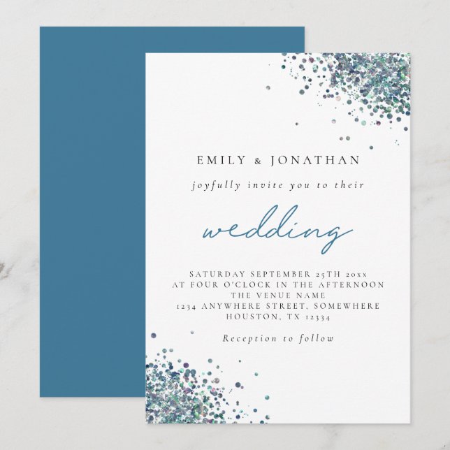 Convites Casamento de Lixo Azul de Peacock Elegante (Frente/Verso)