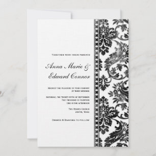 Convites Casamento de Locais de Damask de Vintage Negra