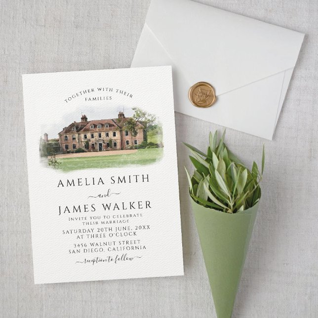 Convites Casamento de Local de Aquarela Personalizado (Criador carregado)