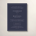 Convites Casamento de Localização Múltipla Azul do Marinho<br><div class="desc">Convite para casamento formal e elegante com espaço suficiente para dois locais de casamento ou locais de recepção,  fundo azul-marinho com mudas clássicas e tipografia elegante.</div>