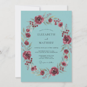 Convites Casamento de Louro Floral Borgonha