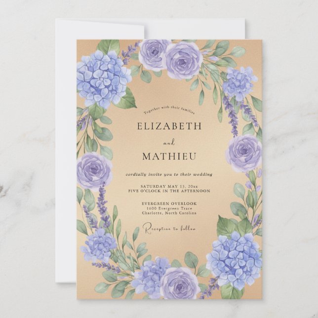 Convites Casamento de Louro Floral Lavanda (Frente)