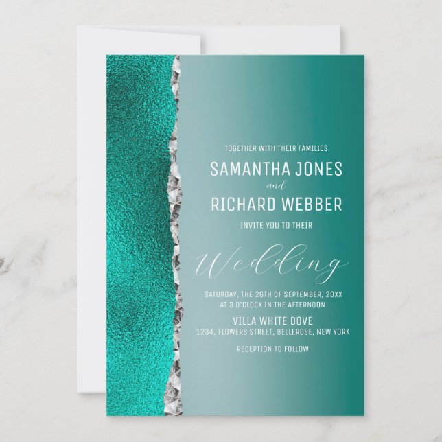 Convites Casamento De Lúpulo De Lúpulo Teal Turquoise Silve (Frente)