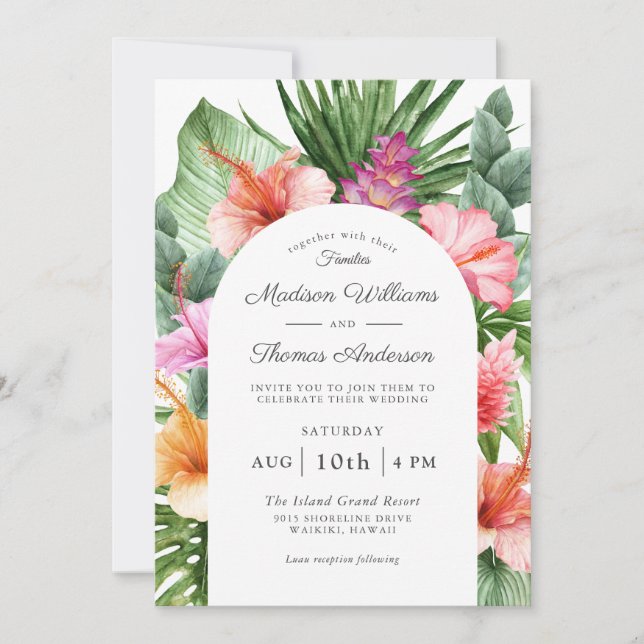 Convites Casamento de Lush Tropical Floral Watercolor (Frente)