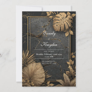 Convites Casamento de Luxe Black Marble e Dourado VIP Tropi