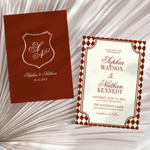 Convites Casamento de Luxo Antigo Dinheiro Burgundy Marfim