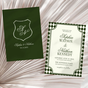 Convites Casamento de Luxo Antigo Verde Vintage Marfim