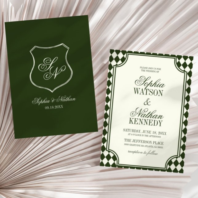 Convites Casamento de Luxo Antigo Verde Vintage Marfim (Criador carregado)