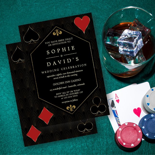 Convites Casamento de Luxo Art Déco Gatsby Cassino Vegas Pô (Art Deco Casino Las Vegas poker wedding invitation)