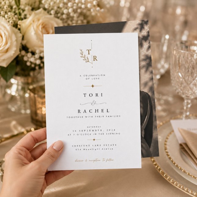 Convites Casamento de Luxo Botânico com Monograma e foto (Criador carregado)