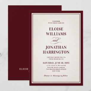 Convites Casamento de Luxo Burgundy Formal Antigo