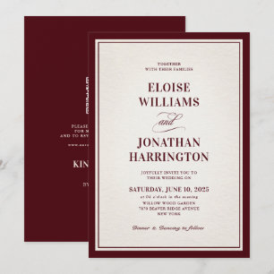 Convites Casamento de Luxo Burgundy Formal Antigo Moderno
