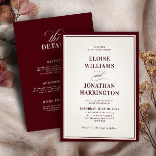 Convites Casamento de Luxo Burgundy Formal Dinheiro Antigo