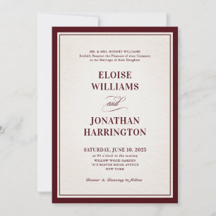 Convites Casamento de Luxo Burgundy Formal Moderno com Dinh