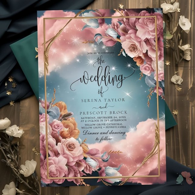 Convites Casamento de luxo com Buquê fina Floral (Criador carregado)