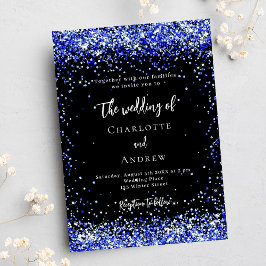 Convites Casamento de luxo com confete azul-real preto