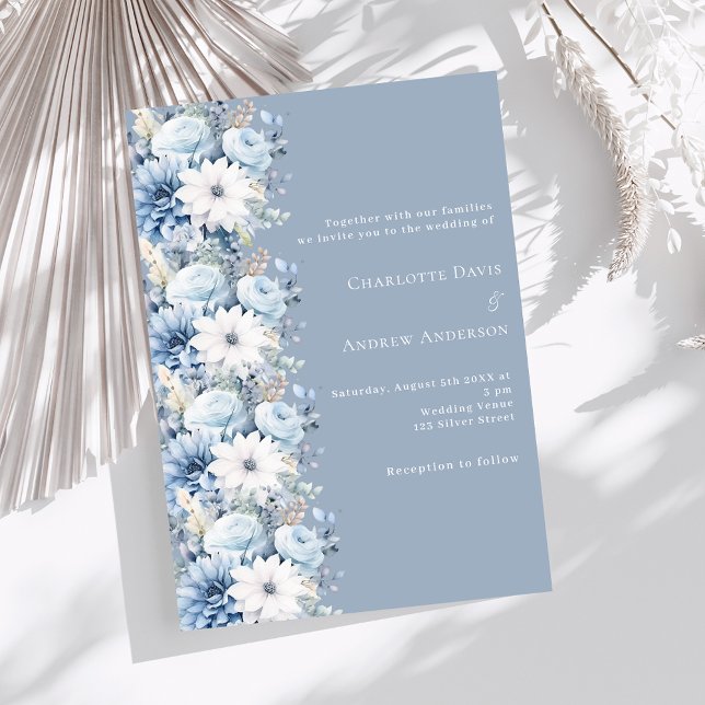 Convites Casamento de luxo com flores azuis e poeirentas (Criador carregado)