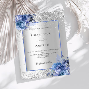 Convites Casamento de luxo com flores azuis prateadas
