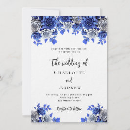 Convites Casamento de luxo com flores brancas azuis