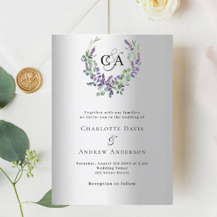 Convites Casamento de luxo com flores de lavanda prateada