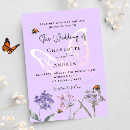 Convites Casamento de luxo com flores silvestres, borboleta