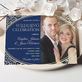 Convites Casamento de Luxo com Foto em Azul Marinho e Doura
