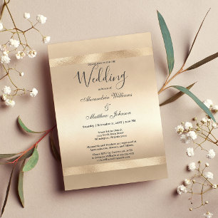 Convites Casamento de luxo com Glamor Dourado Elegante Cham