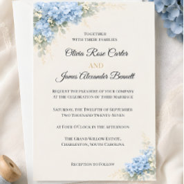 Convites Casamento de Luxo com Hortênsias Azuis Desbotadas