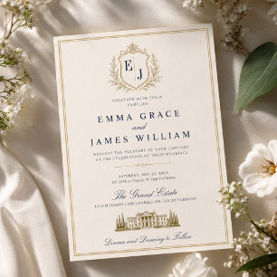 Convites Casamento de Luxo com Monograma de Família Tradici