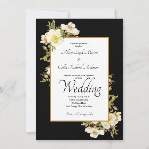Convites Casamento de luxo com Rosa de marfim negro elegant