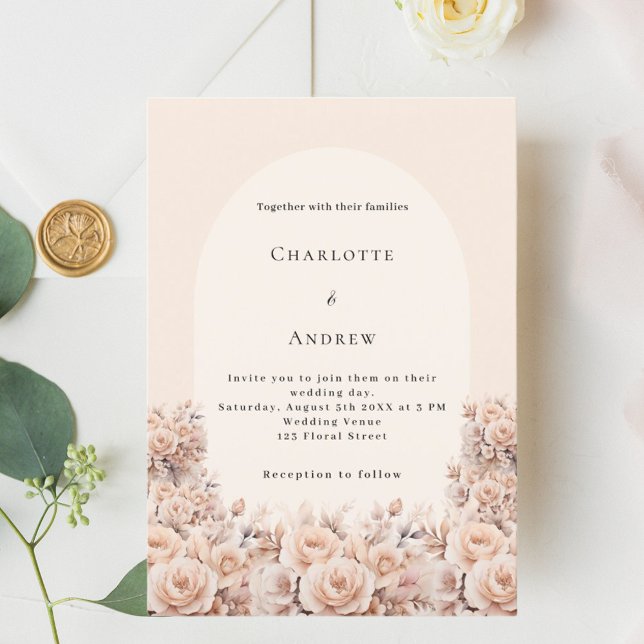 Convites Casamento de luxo com rosa florais de creme (Criador carregado)