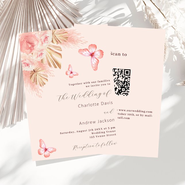 Convites Casamento de luxo com rosa QR RSVP de gramados de  (Criador carregado)