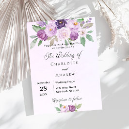 Convites Casamento de luxo com rosas de flores violetas